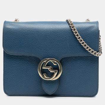 Pre Owned Gucci Blue Small Dollar Calfskin Interlocking G Crossbody