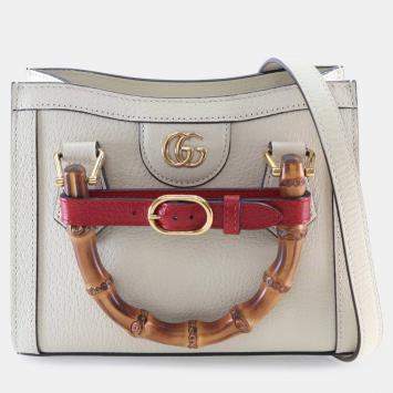 Pre Owned Gucci White Small Calfskin Bamboo Diana Tote