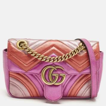 Pre Owned Gucci GG Marmont Flap Mini Multicolor Matelassé Leather Shoulder Bag