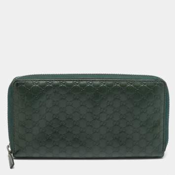 Pre Owned Gucci Green Microguccissima Leather Zip Around Wallet