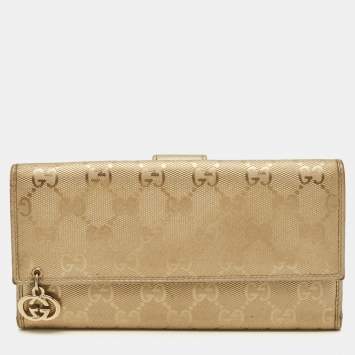 Pre Owned Gucci GG Twins Gold Imprime Canvas Continental Wallet