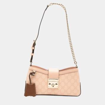Pre Owned Gucci Gg Supreme Padlock Shoulder Bag Pink Leather