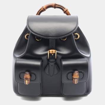 Pre Owned Gucci Bamboo Backpack Leather Black