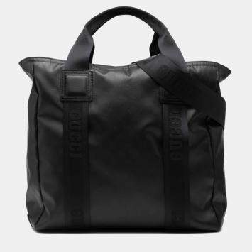 Pre Owned Gucci Matte Crystal Gg Tote Bag/Shoulder Bag Black Leather And Nylon