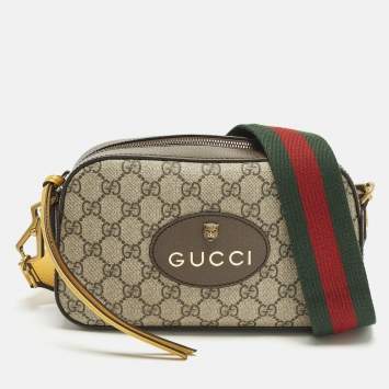 Pre Owned Gucci Neo Vintage Beige/Brown GG Supreme Canvas and Leather Crossbody Bag
