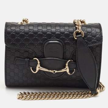 Pre Owned Gucci Emily Mini Black MIcroguccissima Leather Shoulder Bag