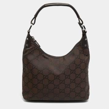 Pre Owned Gucci Dark Brown GG Nylon Hobo