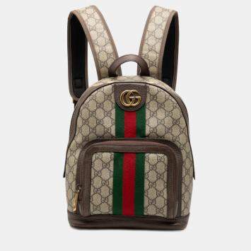 Pre Owned Gucci Brown Small GG Supreme Ophidia Web Backpack