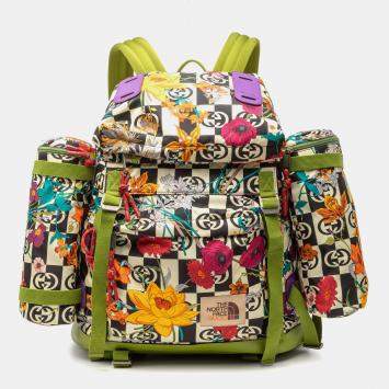 Pre Owned Gucci Green The North Face Floral Multicolor Nylon and Leather Backpack