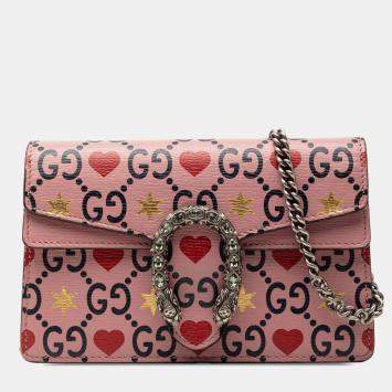 Pre Owned Gucci Pink Red Mini Textured Leather Valentines Day Dionysus Crossbody