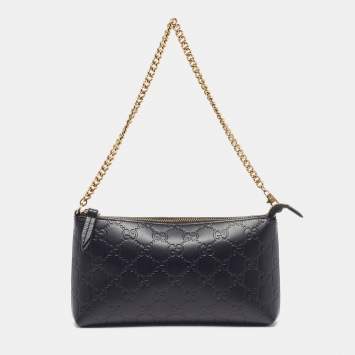Pre Owned Gucci Black Guccissima Leather Chain Pochette