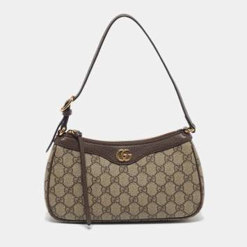 Pre Owned Gucci Ophidia Small Brown/Beige Supreme Canvas Shoulder Bag