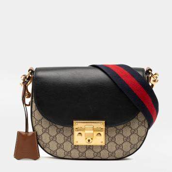 Pre Owned Gucci Black, Brown GG Supreme Web Padlock Crossbody