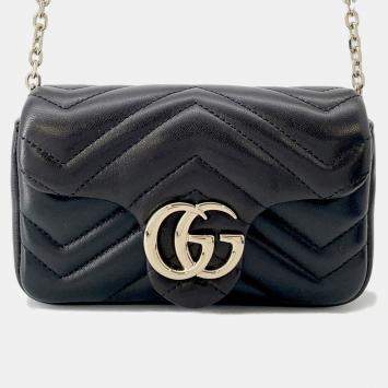 Pre Owned حقيبة كتف غوتشي ميني مارمونت جلد أسود/بوردو