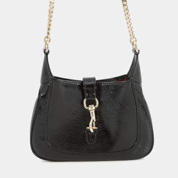 Pre Owned حقيبة كتف سلسلة غوتشي جاكي جلد براءات اختراع أسود حجم ميني