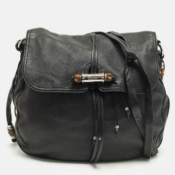 Pre Owned Gucci Jungle Large Black Leather Shoulder Bag