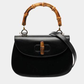 Pre Owned حقيبة غوتشي بامبو نايت جلد عجل محبب أسود