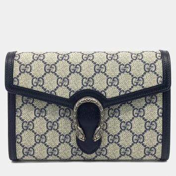 Pre Owned Gucci Beige Navy Blue Leather and PVC Dionysus Mini Chain Bag