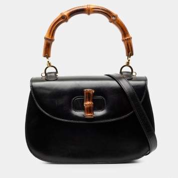 Pre Owned Gucci Black Calfskin Bamboo Night