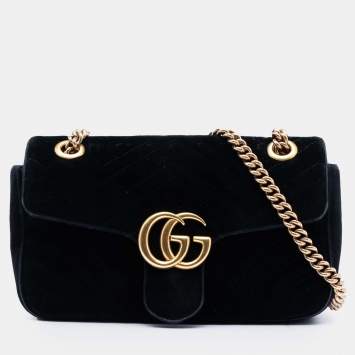 Pre Owned Gucci Medium GG Marmont Matelasse Velvet Shoulder Bag