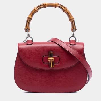 Pre Owned Gucci Red Calfskin Bamboo Night