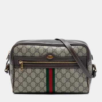 Pre Owned Gucci Brown GG Supreme Ophidia Crossbody