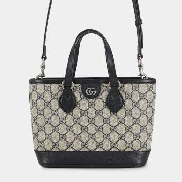 مملوكة مسبقًا Gucci Double G Offdia Small Tote Bag Navy/Beige Gg Supreme Leather