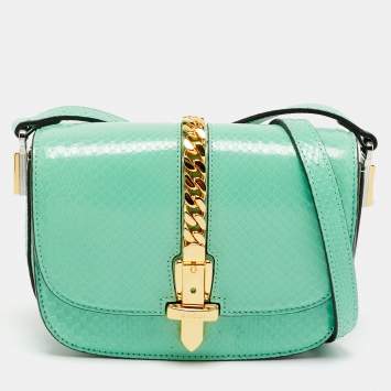 Pre Owned Gucci Sylvie 1969 Mini Mint Green Python Shoulder Bag