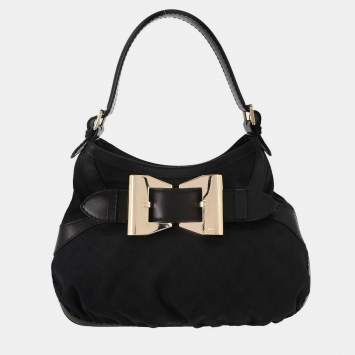 Pre Owned Gucci Black Canvas GG Queen Hobo Handbag