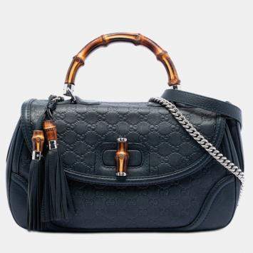مملوكة مسبقًا Gucci Blue Large Guccissima New Bamboo Top Handle Bag