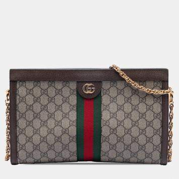 مملوكة مسبقًا Gucci Brown Medium GG Supreme Web Ophidia Chain Shoulder Bag