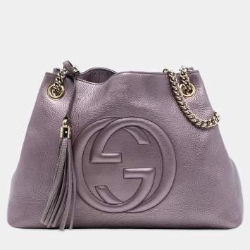 مملوكة مسبقًا Gucci Purple Medium Metallic Leather Soho Chain Tote