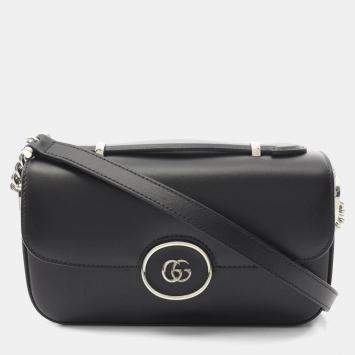 Pre Owned حقيبة كتف جلد أسود GG مزدوج غوتشي