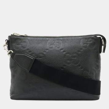 Pre Owned حقيبة غوتشي وسط Jumbo GG كروس بودي أو حقيبة كتف أو كلاتش جلد أسود