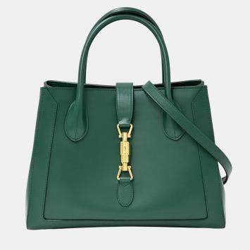 Pre Owned Gucci Jackie Shoulder Bag 2-Way Leather Medium Tote Dark Green