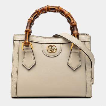 Pre Owned حقيبة ساتشيل قماش عجل صغيرة بامبو ديانا بيضاء غوتشي