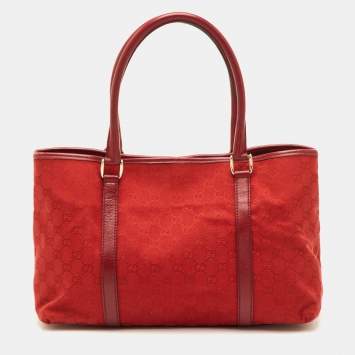 Pre Owned Gucci Red GG Canvas and Leather Tote