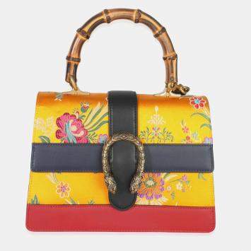 Pre Owned حقيبة غوتشي ديونيسوس يد علوية ميديوم توكيو ساتان جلد عجل بامبو ويب صفراء