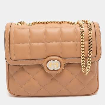 Pre Owned حقيبة كتف جوتشي ديكو جلد مبطن بني صغير