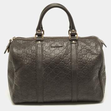 Pre Owned Gucci Joy Medium Dark Brown Guccissima Leather Boston Bag