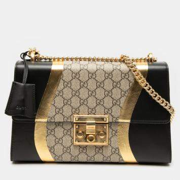 Pre Owned حقيبة كروس بودي غوتشي بني GG سوبريم كبيرة أوصريد بقلادة قفل