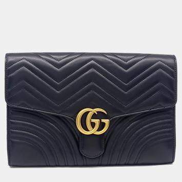 Pre Owned حقيبة كلتش غوتشي مارمونت ماتلاسية جلد سوداء