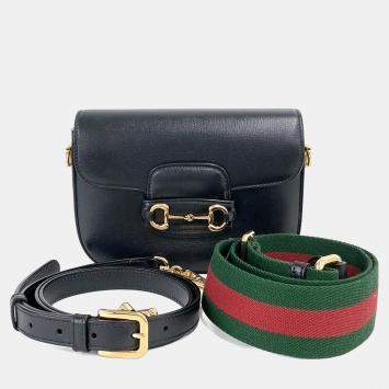 Pre Owned حقيبة صغيرة غوتشي 1955 جلد أسود هورسبيت