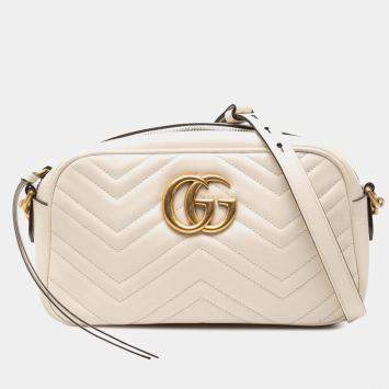 Pre Owned Gucci White Small GG Marmont Matelasse Leather Crossbody