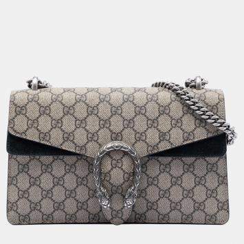 Pre Owned Gucci Black Brown Medium GG Supreme Dionysus Shoulder Bag