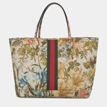 Pre Owned Gucci Flora Ophidia Tote Bag Multicolor Gg Supreme Size Large