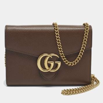 مملوكة مسبقًا Gucci GG Marmont Brown Leather Wallet on Chain