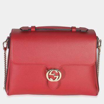 مملوكة مسبقًا حقيبة غوتشي متوسطة بيد علوية جلد أحمر دولار بشعار G متشابك