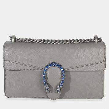 Pre Owned Gucci Dusty Grey Pebbled Calfskin Small Dionysus Shoulder Bag