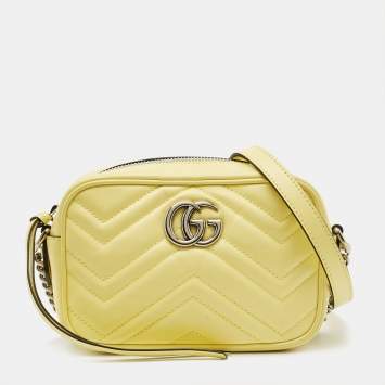 Pre Owned Gucci GG Marmont Camera Mini Yellow Matelassé Leather Bag